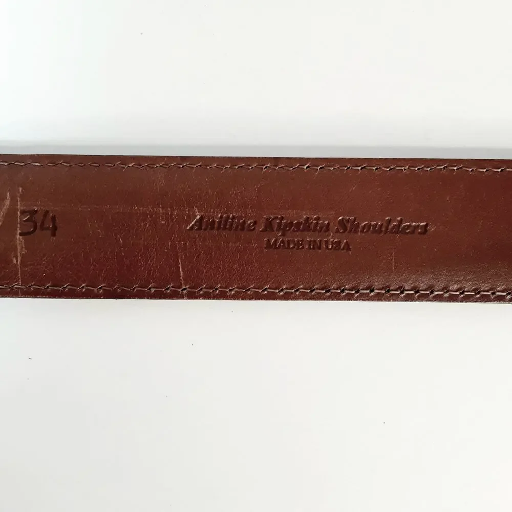 Torino Mens Anilline Kipskin Shoulders USA Brown Leather Belt Size 34 Vintage